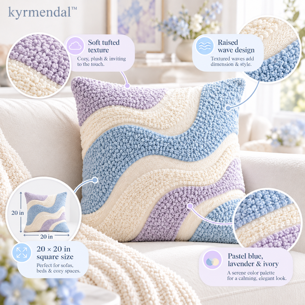 𝐤𝐲𝐫𝐦𝐞𝐧𝐝𝐚𝐥™ Pastel Wave Tufted Pillow
