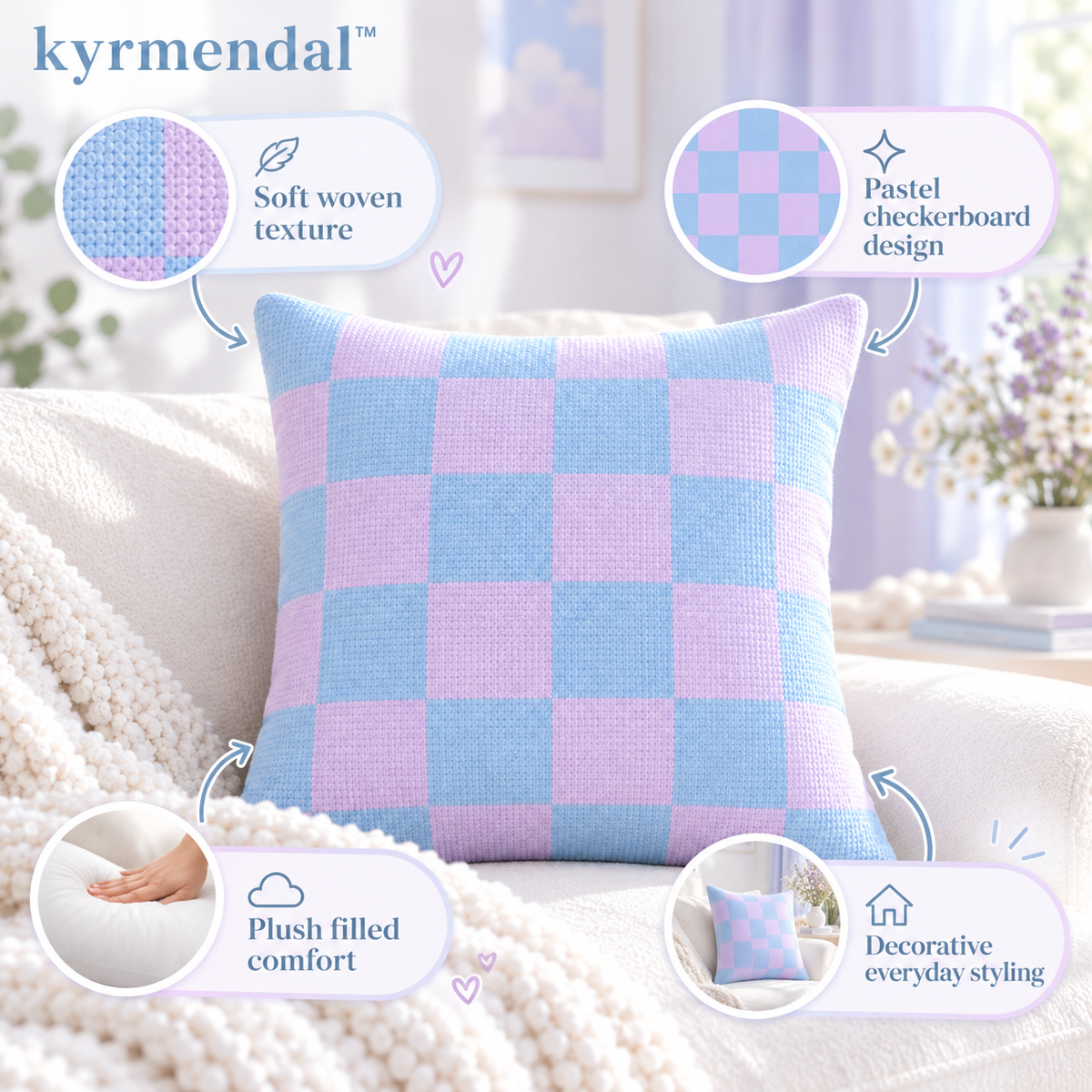 𝐤𝐲𝐫𝐦𝐞𝐧𝐝𝐚𝐥™ Pastel Checkerboard Pillow