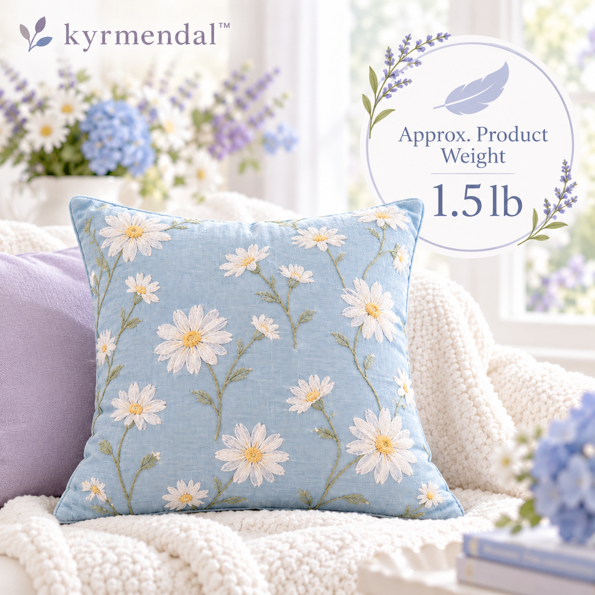 𝐤𝐲𝐫𝐦𝐞𝐧𝐝𝐚𝐥™ Daisy Embroidered Accent Pillow