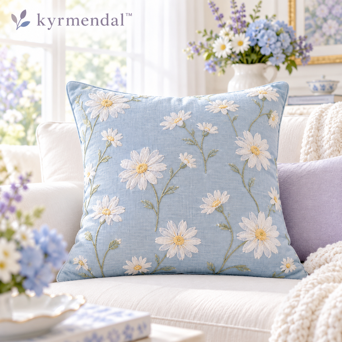 𝐤𝐲𝐫𝐦𝐞𝐧𝐝𝐚𝐥™ Daisy Embroidered Accent Pillow