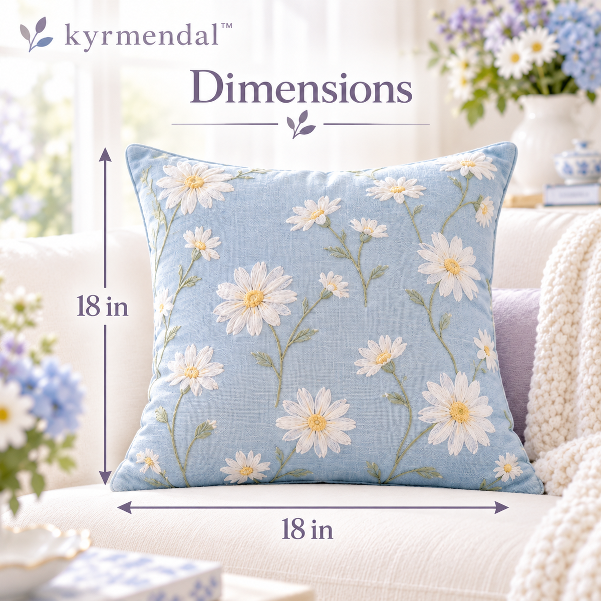 𝐤𝐲𝐫𝐦𝐞𝐧𝐝𝐚𝐥™ Daisy Embroidered Accent Pillow