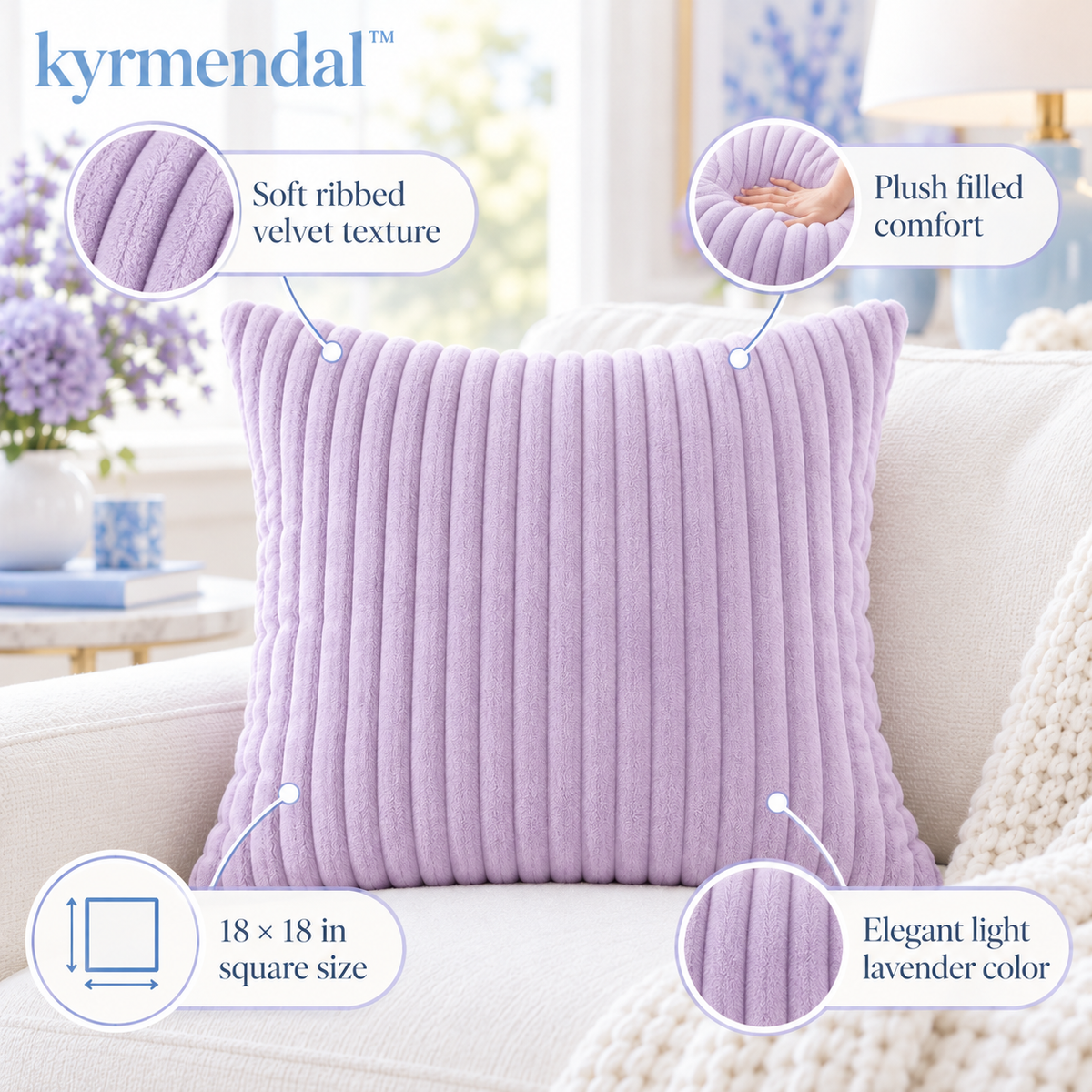 𝐤𝐲𝐫𝐦𝐞𝐧𝐝𝐚𝐥™ Lavender Ribbed Velvet Pillow