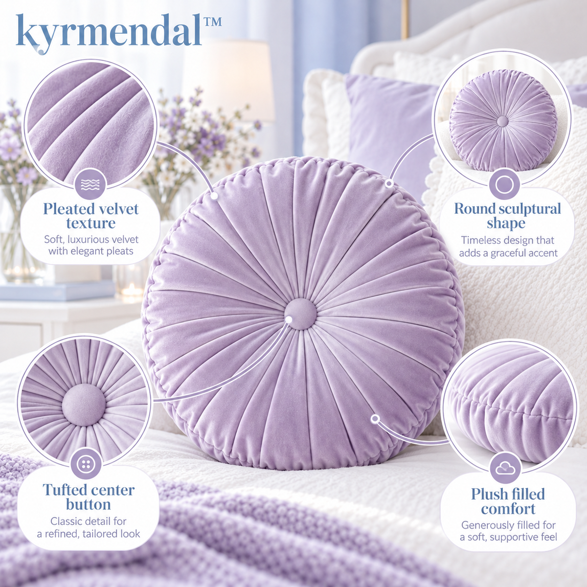 𝐤𝐲𝐫𝐦𝐞𝐧𝐝𝐚𝐥™ Moonlight Round Pleated Pillow