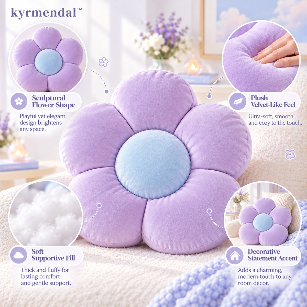 𝐤𝐲𝐫𝐦𝐞𝐧𝐝𝐚𝐥™ Floral Petal Sculptural Pillow